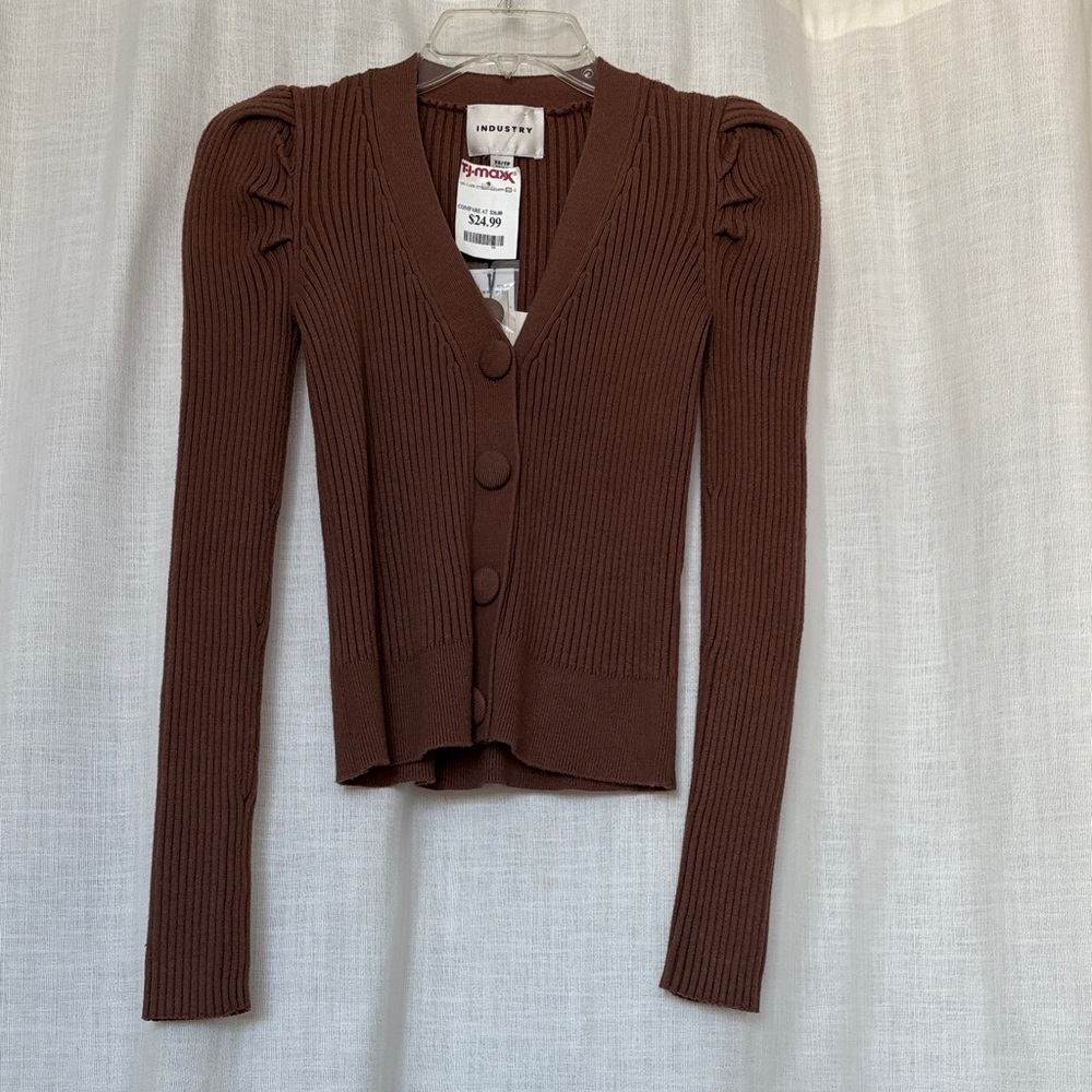 Industrious Brown Ribbed Cardigan for Women